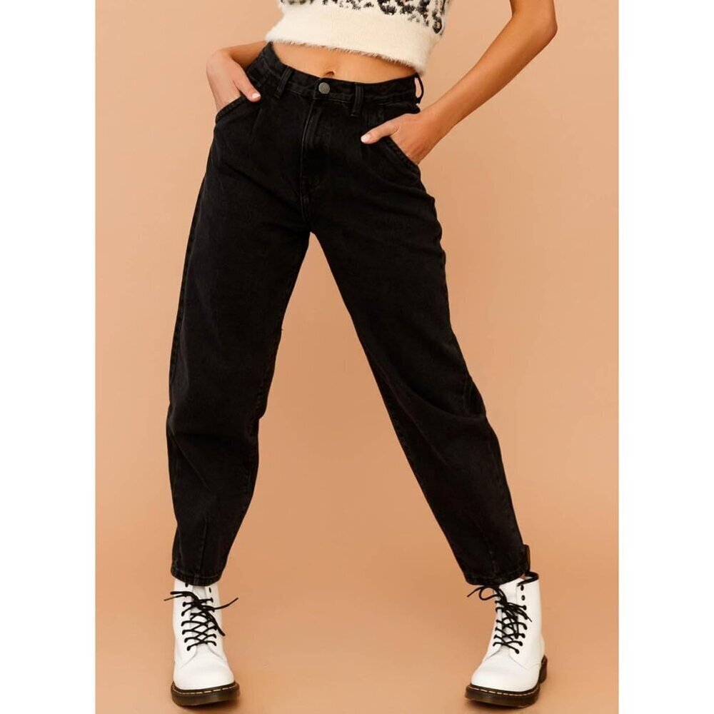 Womens High Waisted Baggy Jeans Cotton-Polyester Loose Fit Casual Pants - Picture 3 of 6